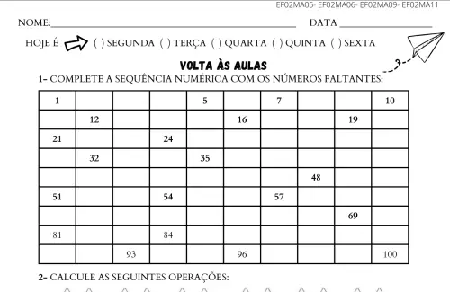 atividade volta às aulas avaliação diagnóstica